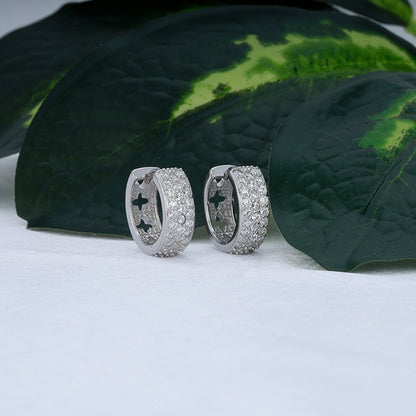 Silver Glittering Huggies Earrings