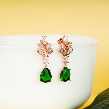 Rose Gold Emerald Drop Earrings