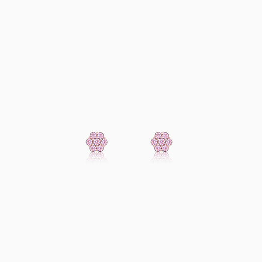 Rose Gold Baby Pink Flower Stud Kids Earrings