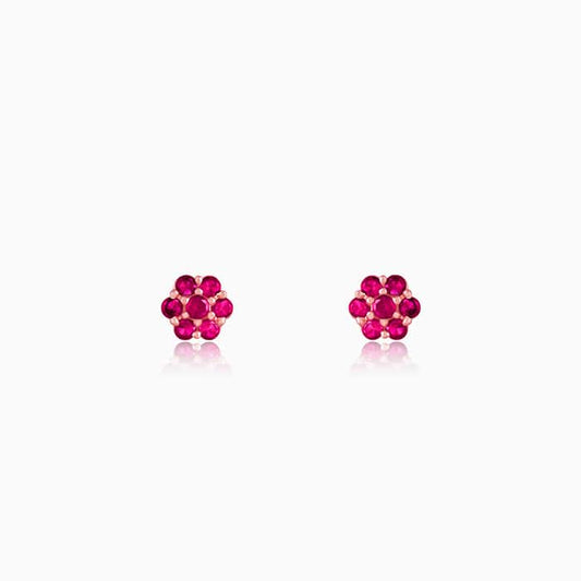 Rose Gold Magenta Flower Stud Earrings