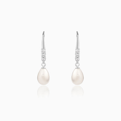 Silver Drops of Pearl Earrings