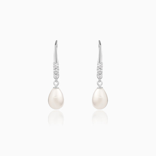 Silver Drops of Pearl Earrings