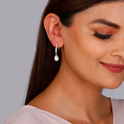 Silver Drops of Pearl Earrings