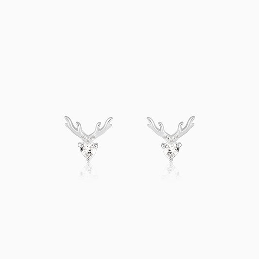 Silver Deer Heart Stud Earrings