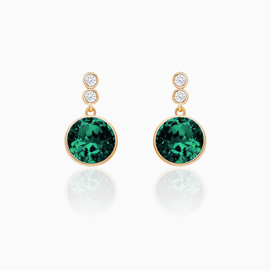 Golden Emerald Green Sphere Earrings