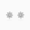Silver Zircon Blooming Flower Earrings