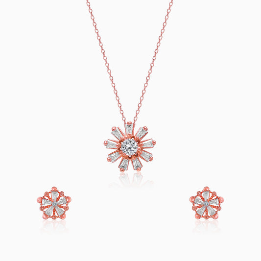 Rose Gold Baguette Flower Set with Link Chain