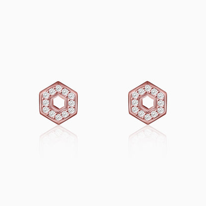 Rose Gold Hexagon Geometry Earrings