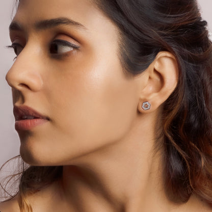 Rose Gold Hexagon Geometry Earrings