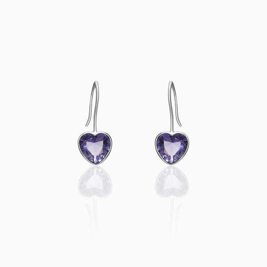 Silver Ornate Purple Heart Earrings