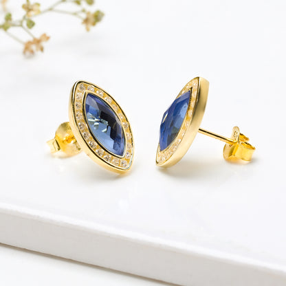 Golden Sapphire Blue Marquise Earrings