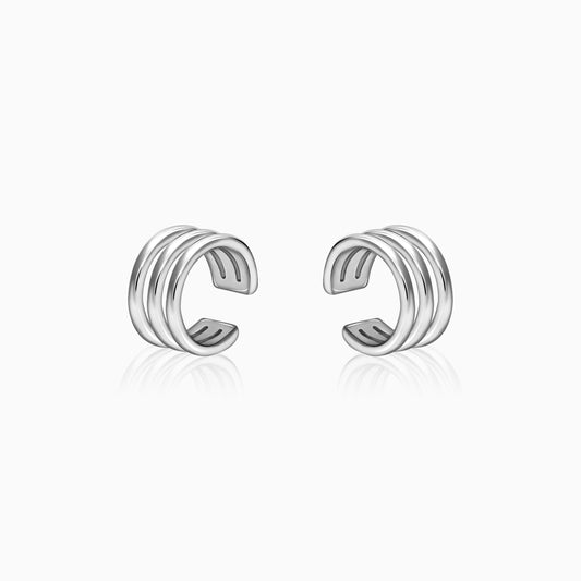 Silver Triple Clip On Hoop Earrings