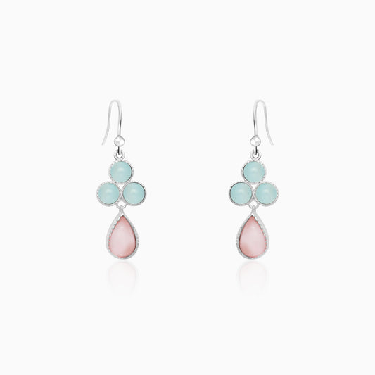 Silver Dual Tone Chalcedony Flower Drop Earrings