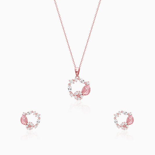 Rose Gold Drop Wreath Pendant Set