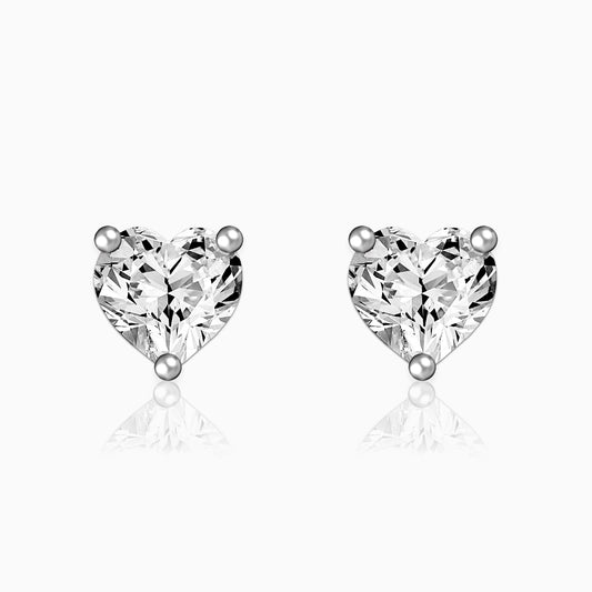 Silver Solitaire Heart Studs