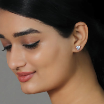 Silver Solitaire Heart Studs