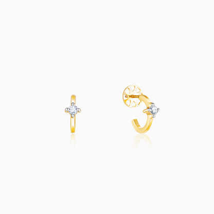 Gold Solitaire Hoop Diamond Earrings