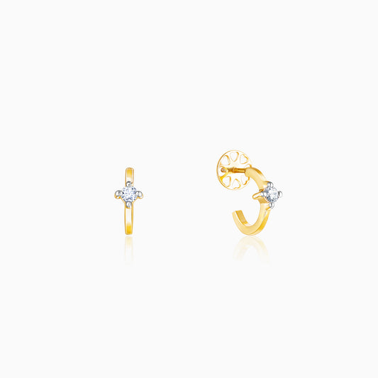 Gold Solitaire Hoop Diamond Earrings