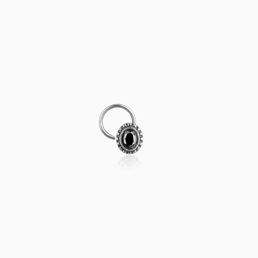 Oxidised Black Oval Stone Nose Pin