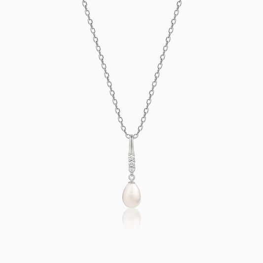 Silver Drop of Pearl Pendant with Link Chain