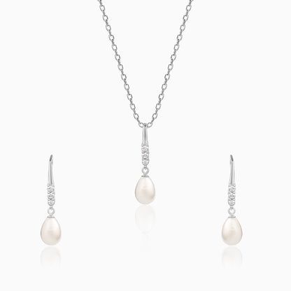 Silver Drops of Pearls Set