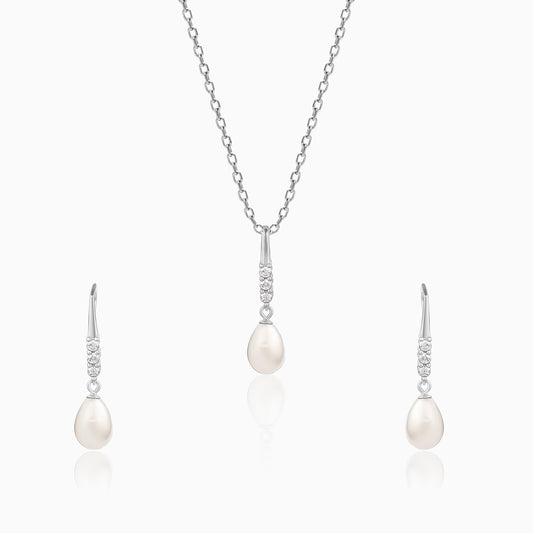 Silver Drops of Pearls Set