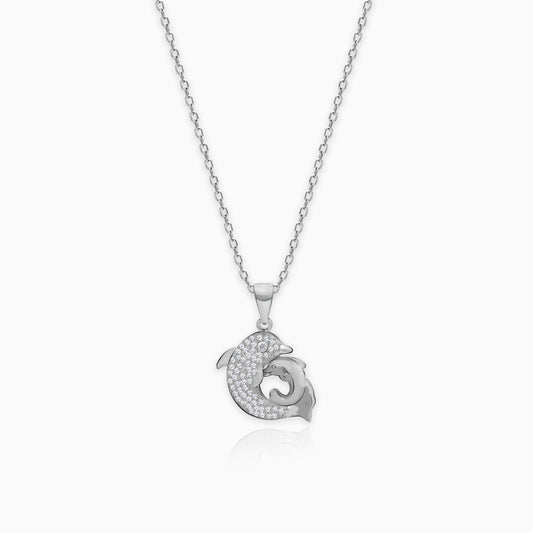 Silver Dual Dolphin Pendant with Link Chain