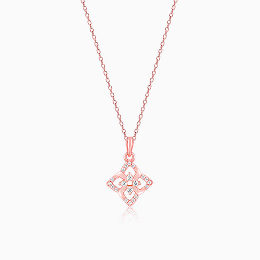 Rose Gold Double Rosette Pendant with Link Chain