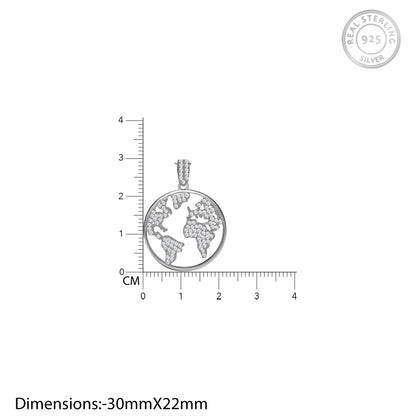 Silver Zircon World Pendant with Link Chain