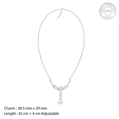 Silver Floral Studded Pearl Necklace