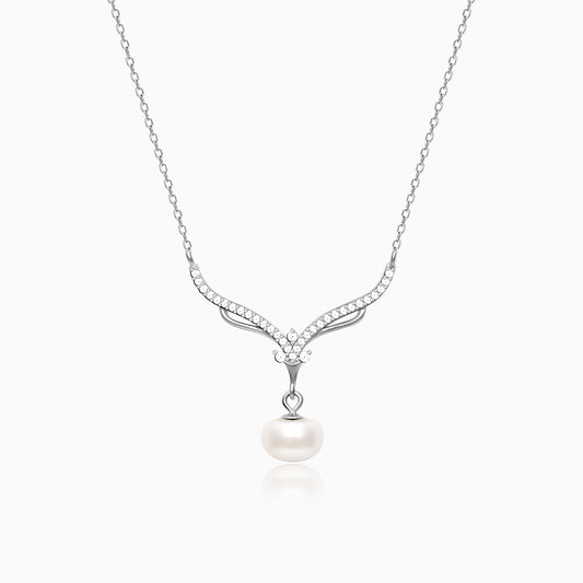 Silver Pearl Grace Drop Necklace
