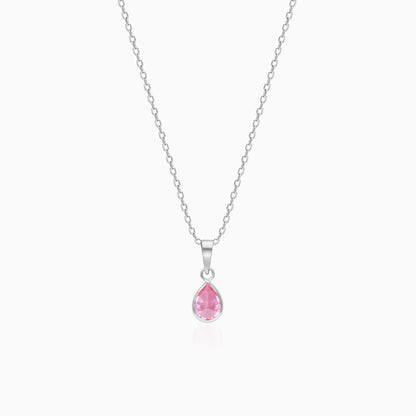 Silver Pink Drop Pendant With Link Chain