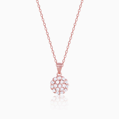Rose Gold Zircon Flower Pendant With Link Chain