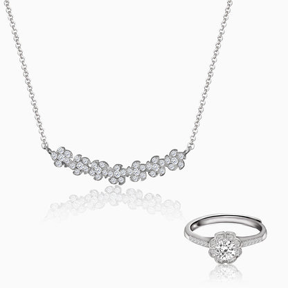 Silver Zircon Flower Blossom Set