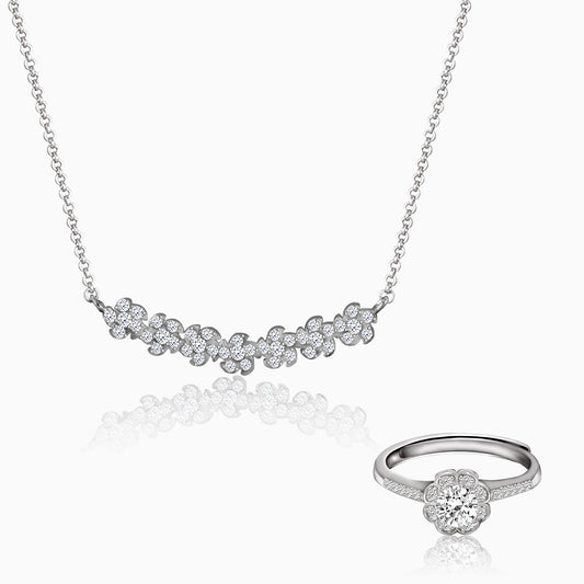 Silver Zircon Flower Blossom Set