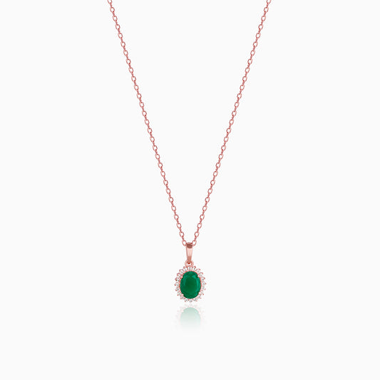 Rose Gold Evergreen Halo Pendant With Link Chain