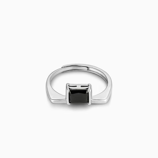Silver Black Square Ring