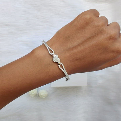 Silver Zircon Studded Heart Bracelet