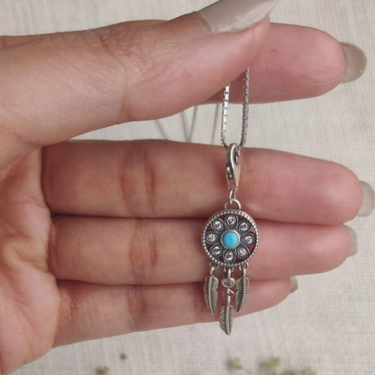 Oxidised Silver Dream Catcher Pendant With Box Chain